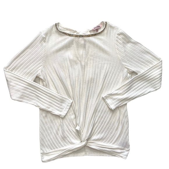 Juicy Couture Y2K White Bling Neck Front Knot Pull On Lightweight Sweater Medium - Picture 1 of 15
